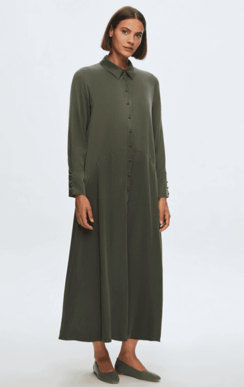 T24K-4006 MİSS DALİDA UZUN KUPRO ELBİSE (GREEN)